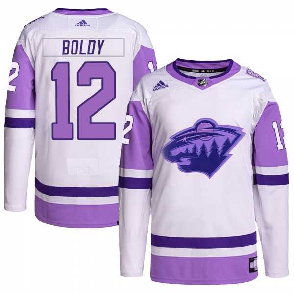 Mens Minnesota Wild #12 Matthew Boldy White Purple 2022 Stitched Jersey->minnesota wilds->NHL Jersey
